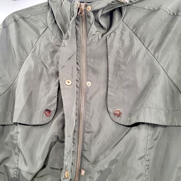 Cavalini Green Cinched Waist Hooded Windbreaker Jacket Women’s Sz Medium Petite - Picture 5 of 8